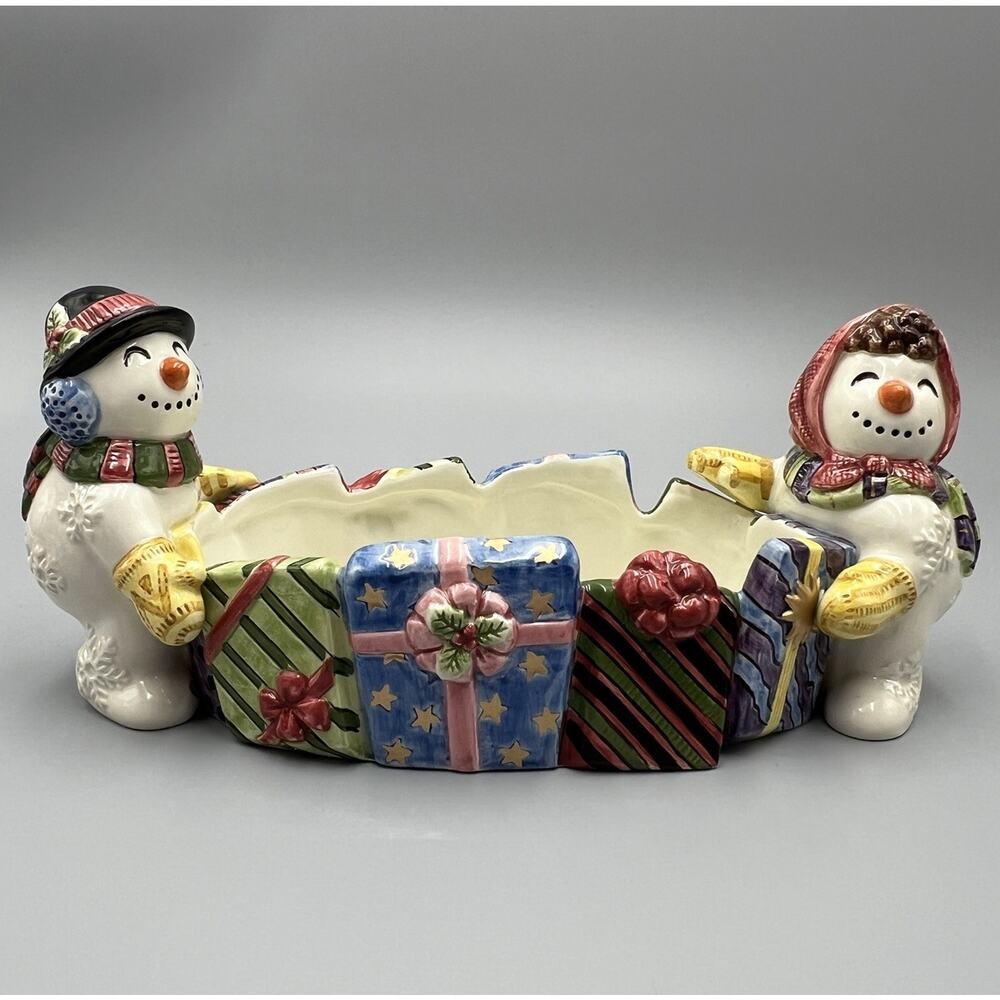 VTG Fitz & Floyd Frosty Folks Serving Dish Snowman 90s Christmas Centerpiece‎